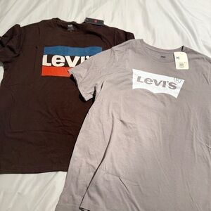 Levi's Brown Tee with Blue & Red Logo and Light Gray Levi's Logo Tee